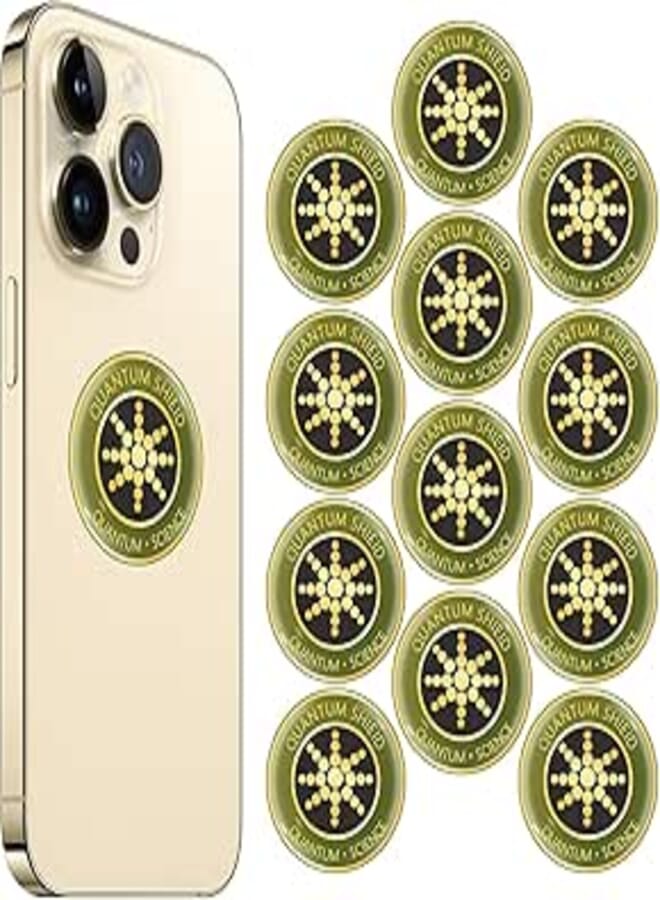 GQ Quantum Shield EMF Protection Stickers, 12-Pack, 2.8 cm Cell Phone Protection Neutralizers Stickers, Blockers Equipment Sticker for All Phones Tablets Laptops Computer WiFi All Devices Gold